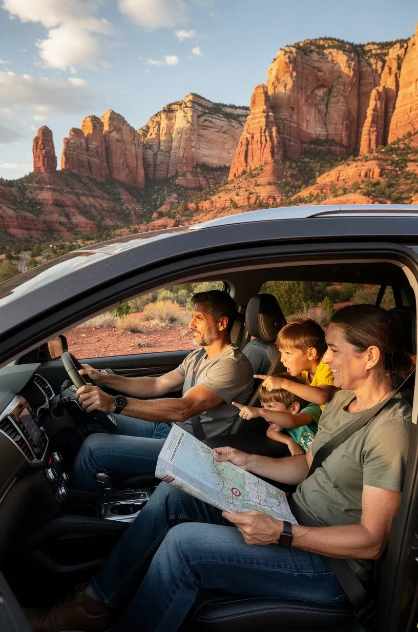 Map showing a low-stress driving route across the US with multiple stops suitable for families with young kids.